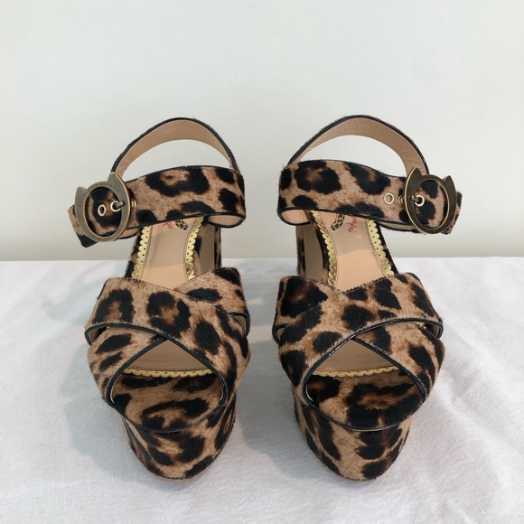 Charlotte Olympia Leopard Print Calf Hair Platform Heels Tan Black 37 - Picture 2 of 6